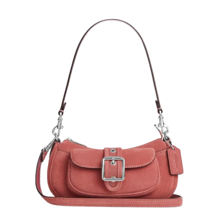 Coach Ashton Mini Shoulder Bag suede Silver Pink