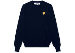 Comme Des Garcons Play Gold Heart V Neck Sweater Navy