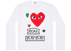 Comme Des Garcons Play Multi Logo Red Heart Long Sleeve T-Shirt White