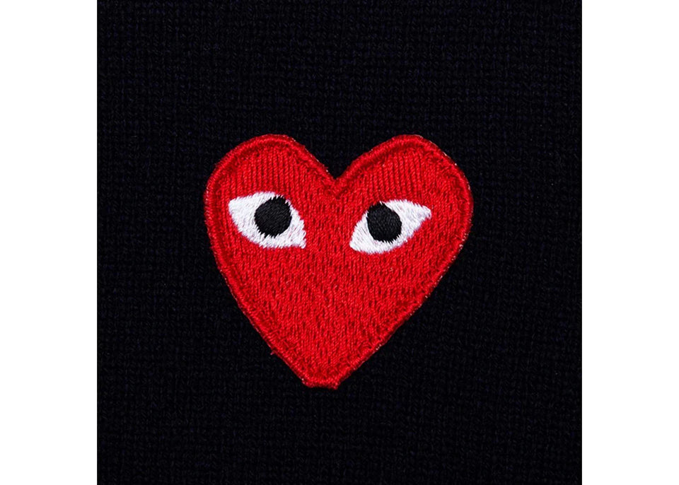 Comme Des Garcons Play Red Heart Knit Cardigan Sweater Navy