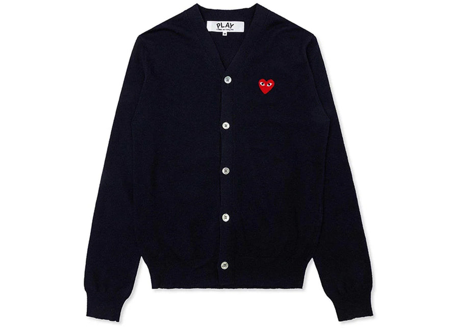 Comme Des Garcons Play Red Heart Knit Cardigan Sweater Navy