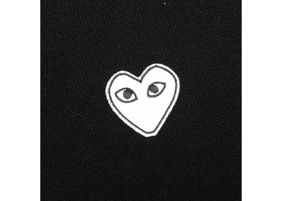 Comme Des Garcons Play White Heart Knit Cardigan Sweater Black