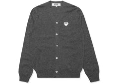 Comme Des Garcons Play White Heart Knit Cardigan Sweater Grey