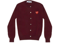 Comme Des Garcons Play Women'S Red Heart Knit Cardigan Sweater Burgundy