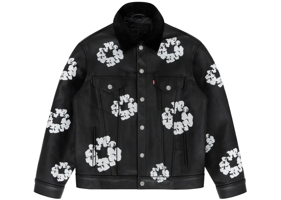 Denim Tears x Levi'S Leather Cotton Wreath Type-3 Jacket Black Denim