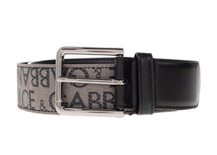 Dolce & Gabbana Allover Logo Leather Belt Black/Beige