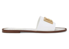 Dolce & Gabbana Calfskin Bianca Sliders with DG Logo White (Women's)