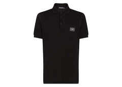 Dolce & Gabbana Cotton Pique Branded Plate Polo Shirt Black