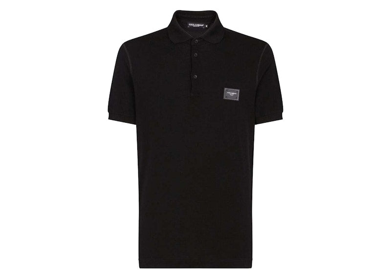 Dolce & Gabbana Cotton Pique Branded Plate Polo Shirt Black
