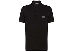 Dolce & Gabbana Cotton Pique Branded Plate Polo Shirt Black