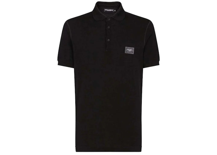 Dolce & Gabbana Cotton Pique Branded Plate Polo Shirt Black