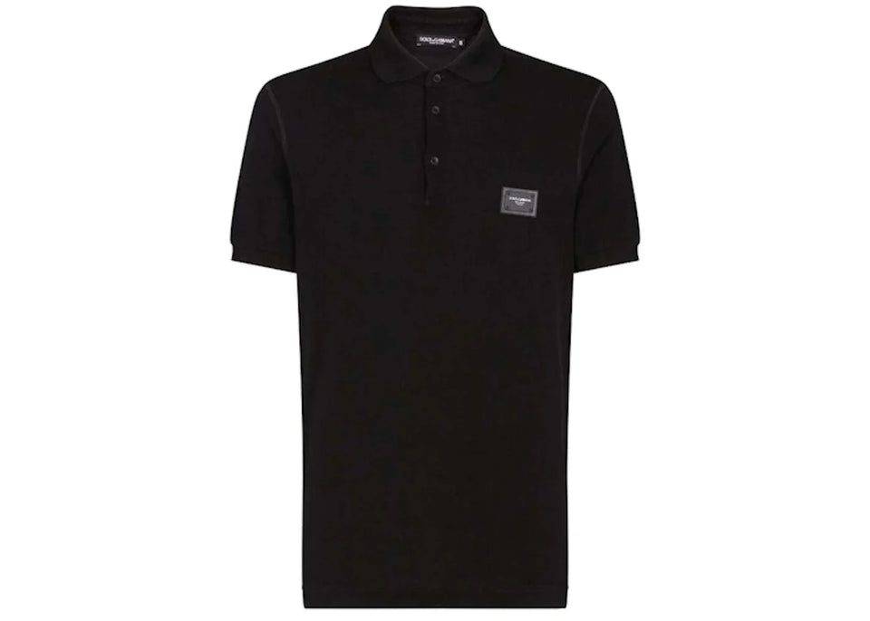 Dolce & Gabbana Cotton Pique Branded Plate Polo Shirt Black