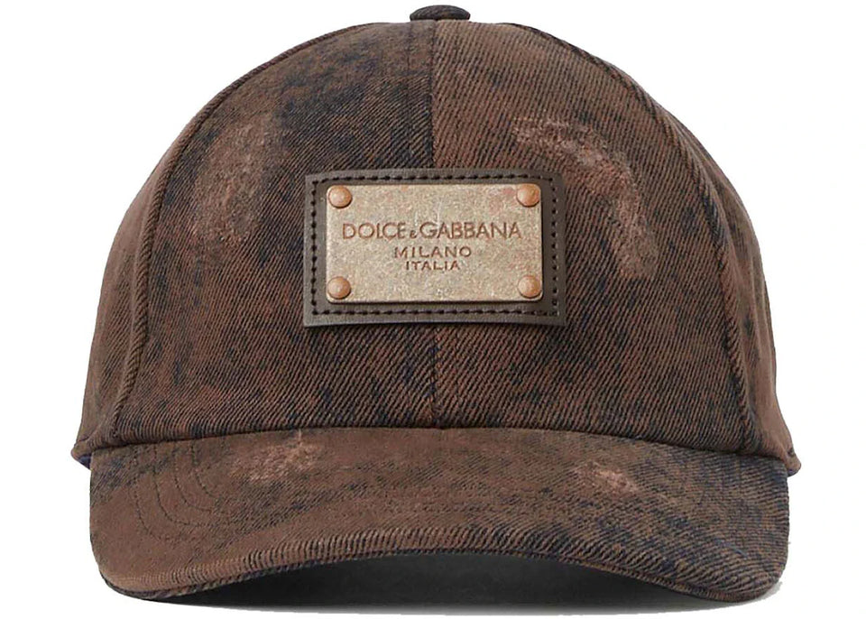 Dolce & Gabbana Distressed Logo Plaque Cap Brown