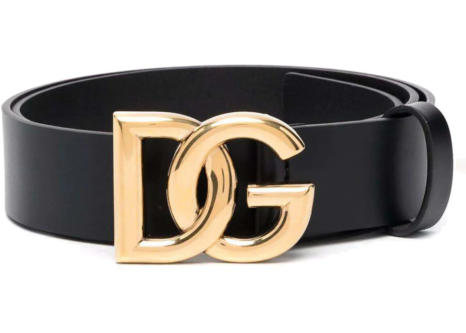 Dolce & Gabbana Logo Plaque Leather Belt Black
