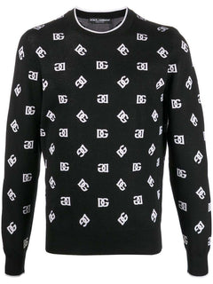 Dolce & Gabbana Logo-Print Fine-Knit Jumper Black/White