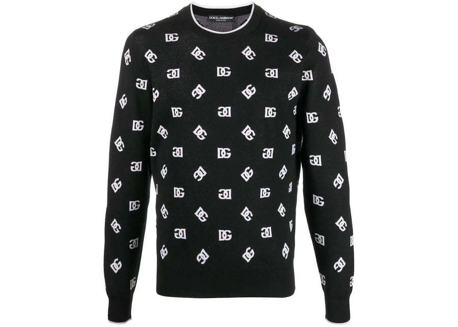 Dolce & Gabbana Logo-Print Fine-Knit Jumper Black/White