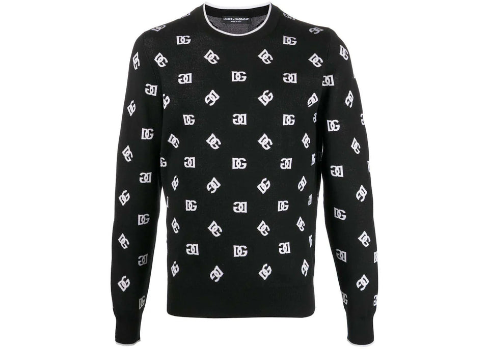 Dolce & Gabbana Logo-Print Fine-Knit Jumper Black/White