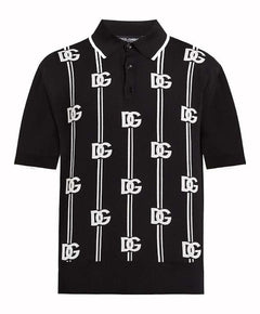Dolce & Gabbana Logo-Print Knitted Polo Black/White