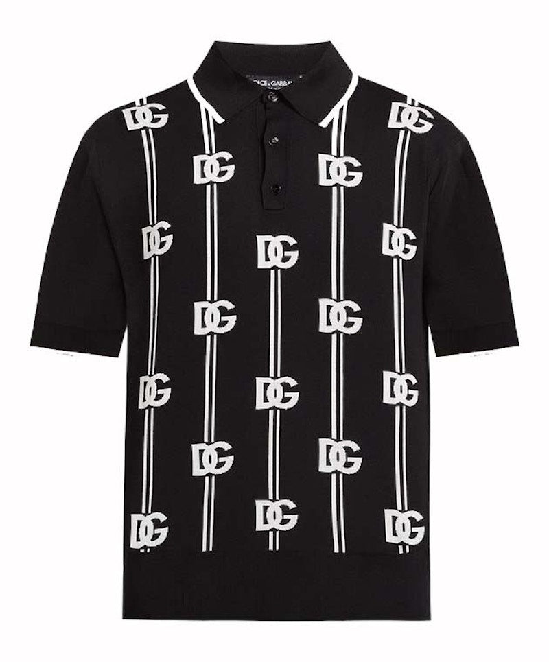 Dolce & Gabbana Logo-Print Knitted Polo Black/White