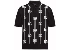 Dolce & Gabbana Logo-Print Knitted Polo Black/White