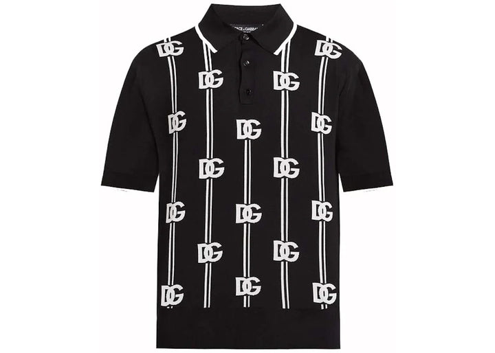 Dolce & Gabbana Logo-Print Knitted Polo Black/White