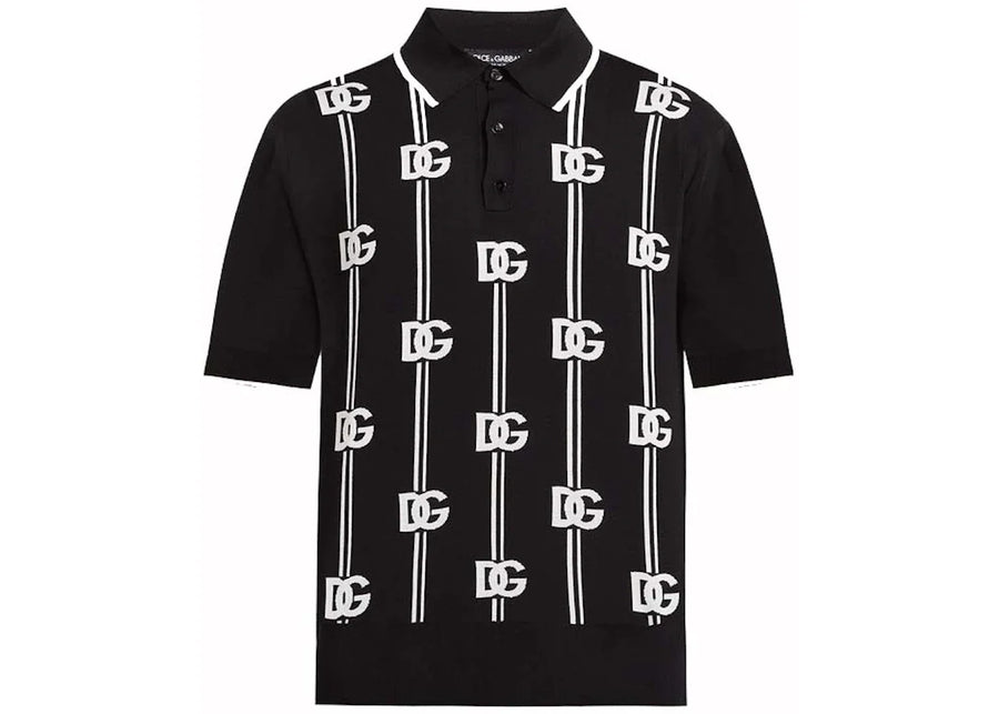 Dolce & Gabbana Logo-Print Knitted Polo Black/White