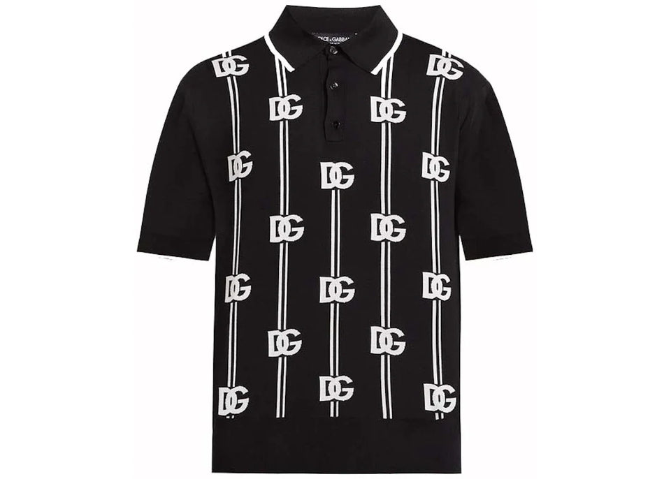 Dolce & Gabbana Logo-Print Knitted Polo Black/White