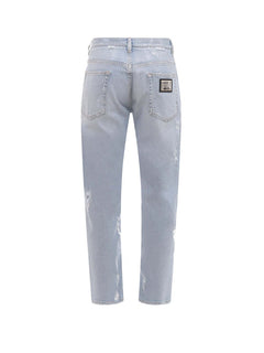 Dolce & Gabbana Man Stretch Cotton Ripped Effect Jeans Light Wash Blue