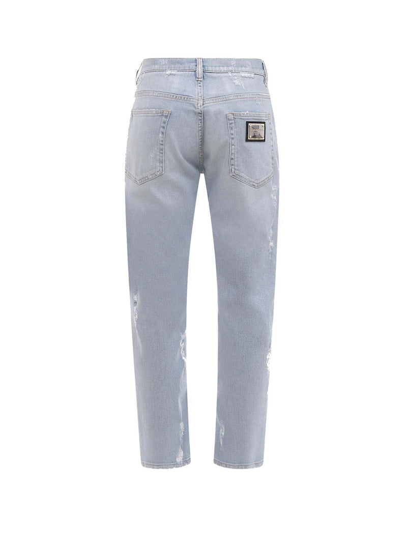 Dolce & Gabbana Man Stretch Cotton Ripped Effect Jeans Light Wash Blue