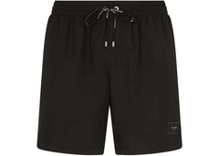 Dolce & Gabbana Mid Length Branded Plate Swim Trunks Black