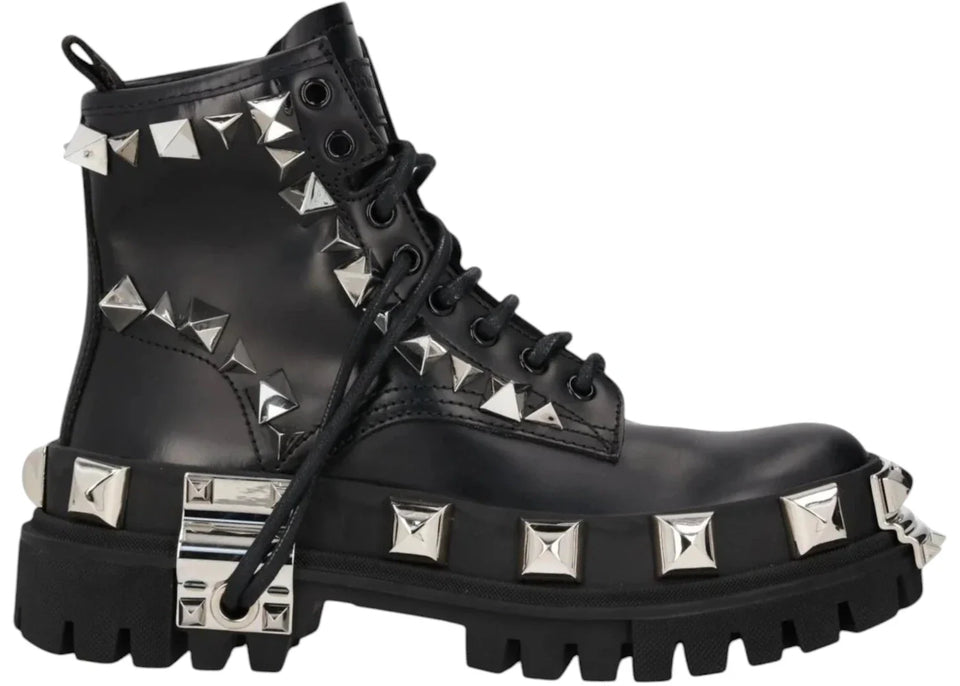 Dolce Gabbana Studded Combat Boots Lace Up (Women's) Black