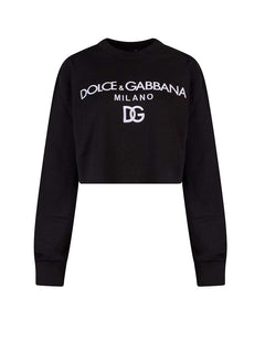 Dolce & Gabbana Woman Cotton Frontal Logo Sweatshirt Black
