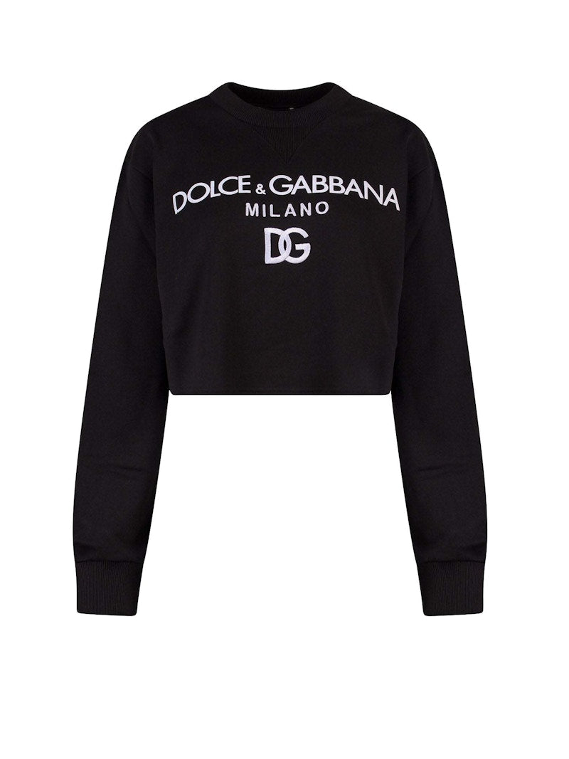 Dolce & Gabbana Woman Cotton Frontal Logo Sweatshirt Black