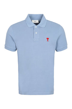 AMI PARIS Stretch cotton piqué polo shirt Blue
