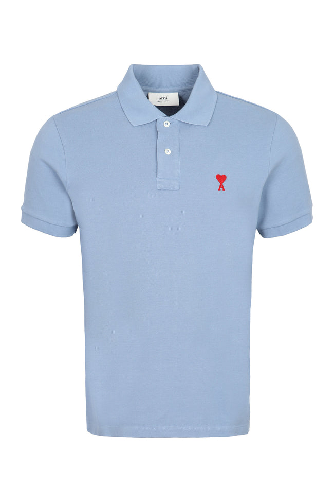 AMI PARIS Stretch cotton piqué polo shirt Blue