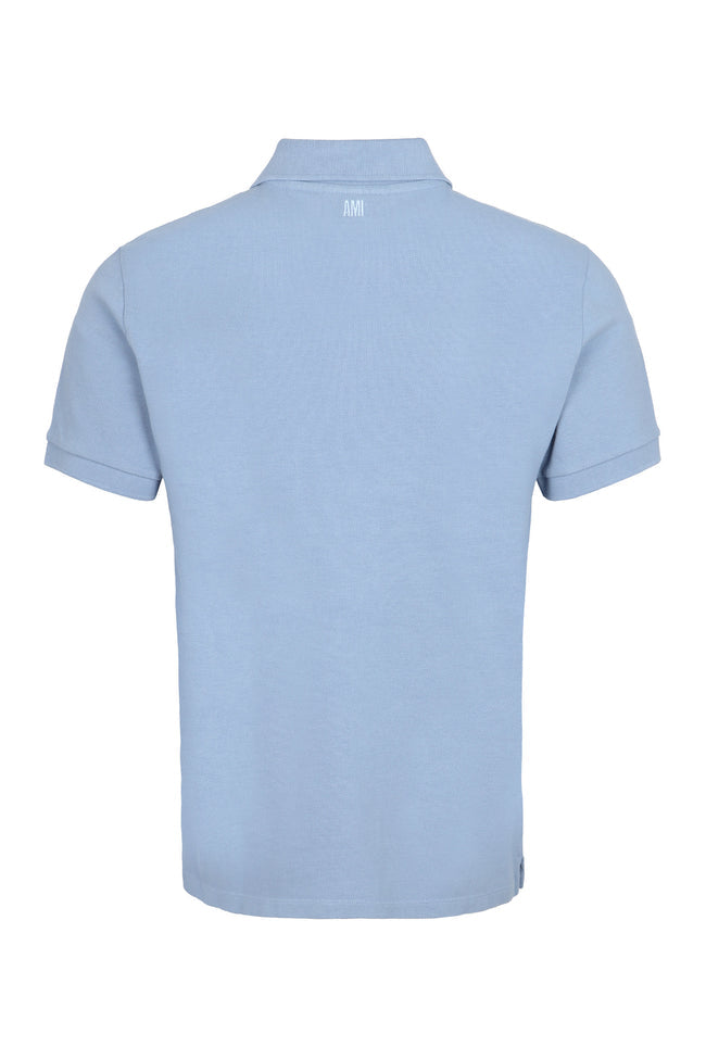 AMI PARIS Stretch cotton piqué polo shirt Blue