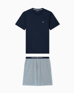 Emporio Armani Mixed-pattern print jersey pyjamas with Bermuda shorts
