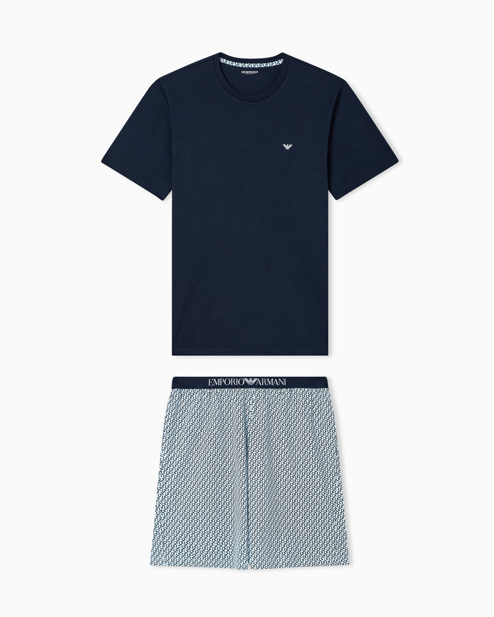 Emporio Armani Mixed-pattern print jersey pyjamas with Bermuda shorts