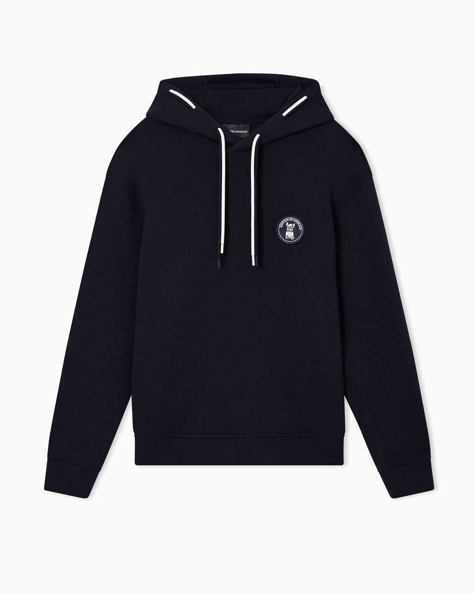 Emporio Armani Loose-fit hooded sweatshirt in double jersey with French bulldog patch