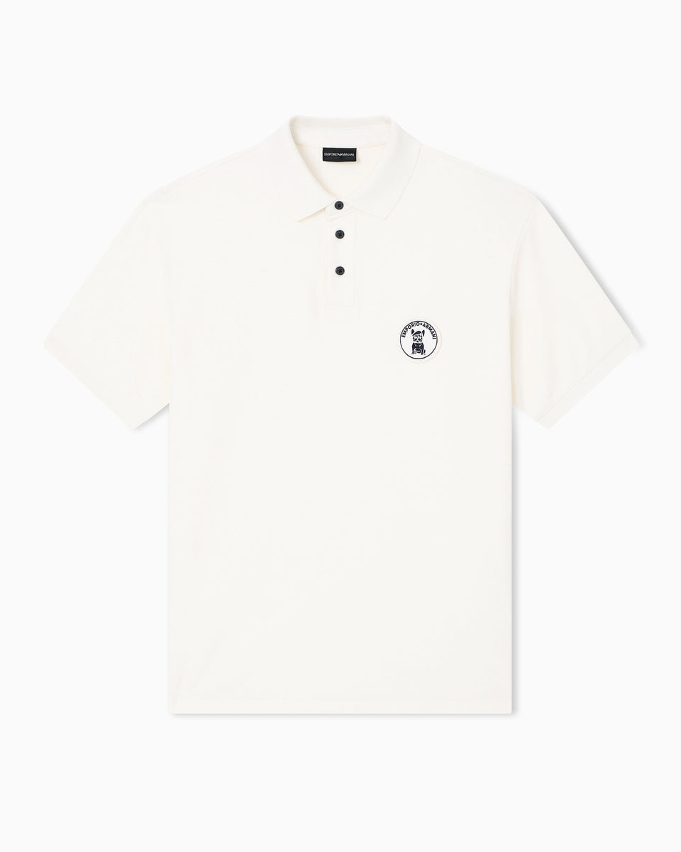Emporio Armani Piqué polo shirt with French bulldog patch