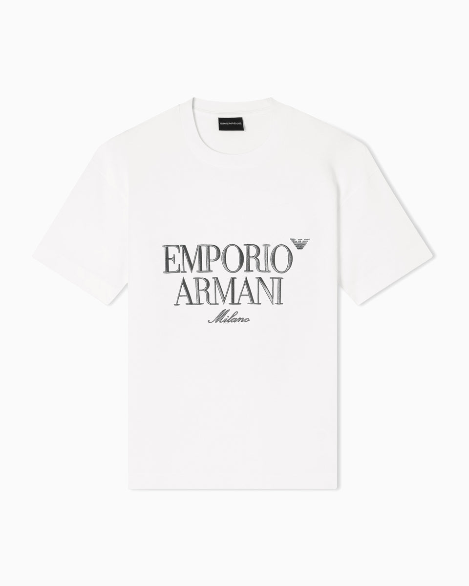 Emporio Armani Heavy jersey T-shirt with embossed logo embroidery