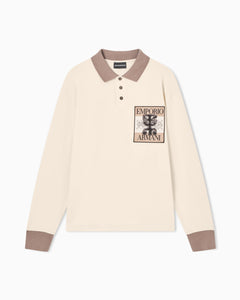 Emporio Armani Piqué polo shirt with patch and tribal print