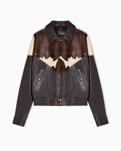 Emporio Armani Blouson jacket in washed, vegetable-tanned nappa leather with a pony skin-effect insert