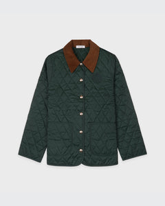 NY Crest Nylon Quilted Jacket - Forest/Tan