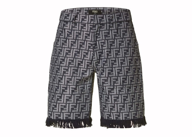 Fendi FF Monogram Denim Shorts Blue