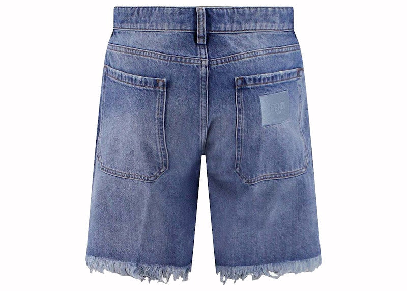 Fendi Logo-Oatch Denim Shorts Blue