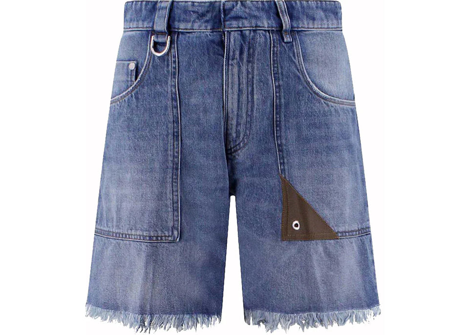 Fendi Logo-Oatch Denim Shorts Blue