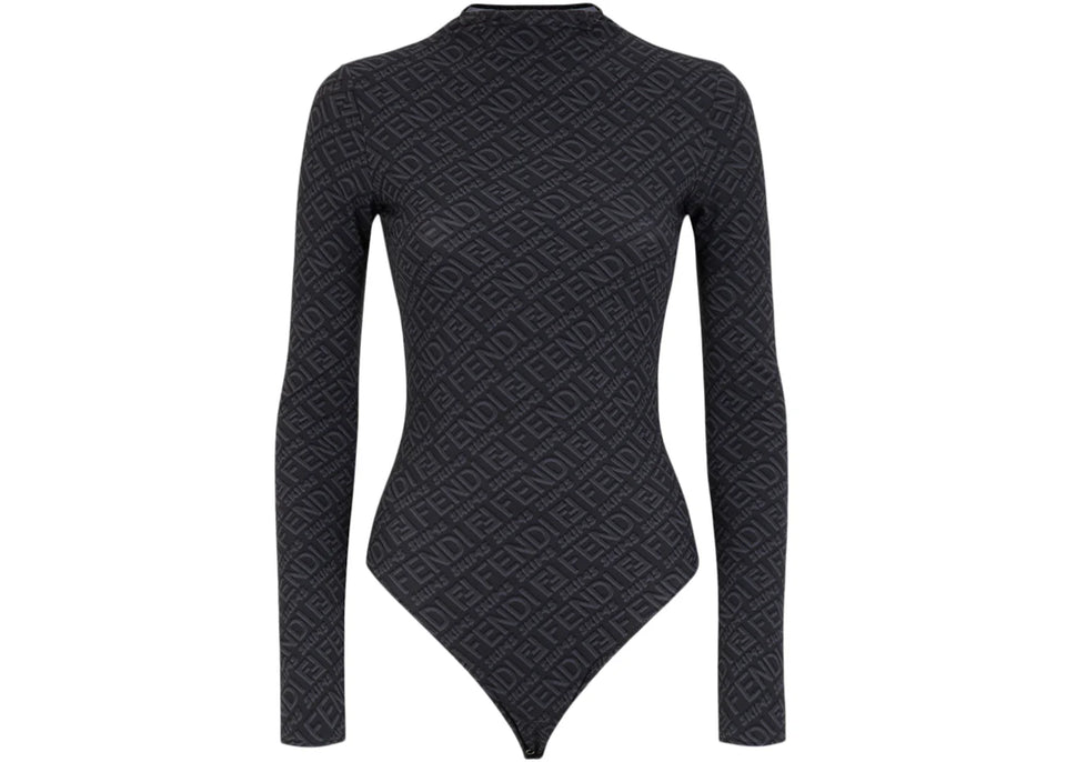 Fendi x SKIMS Mock Neck Long Sleeve Bodysuit Black