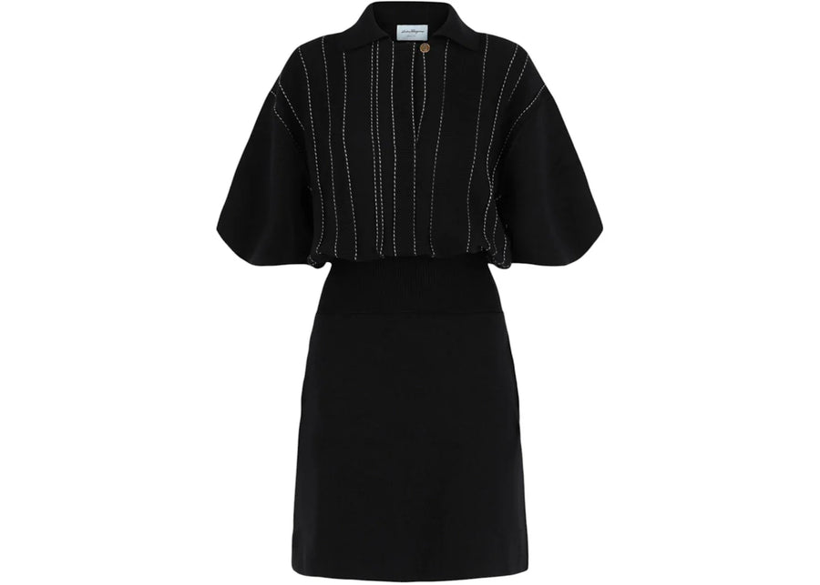 Ferragamo Contrast Stitch Knit Dress Blue