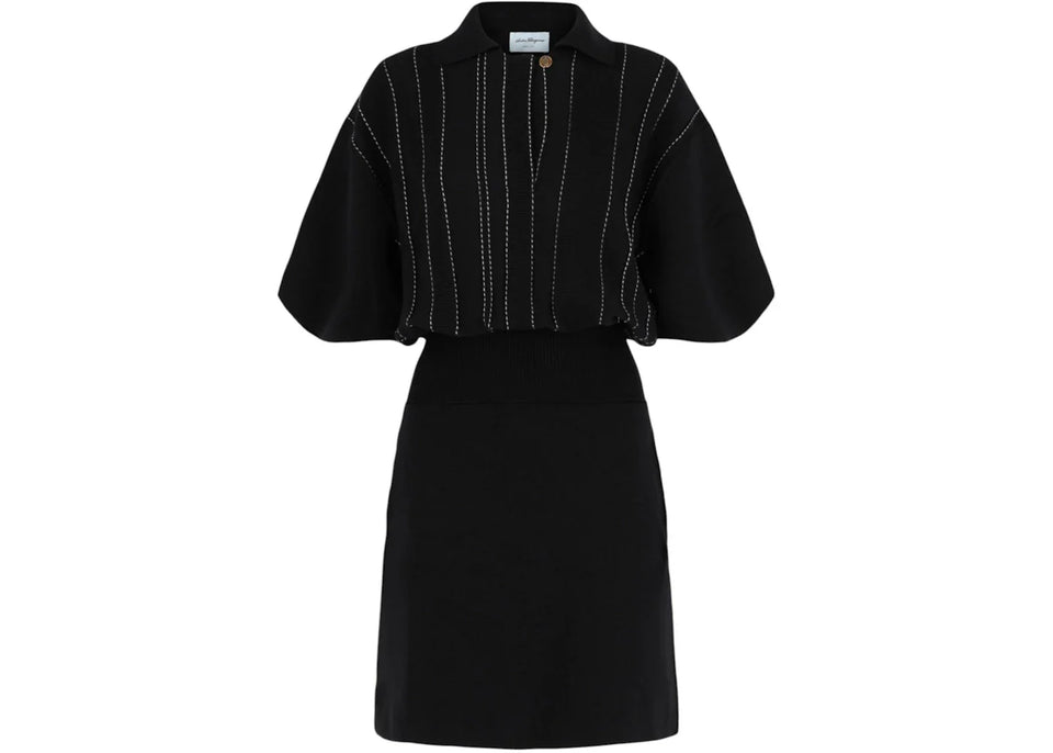 Ferragamo Contrast Stitch Knit Dress Blue